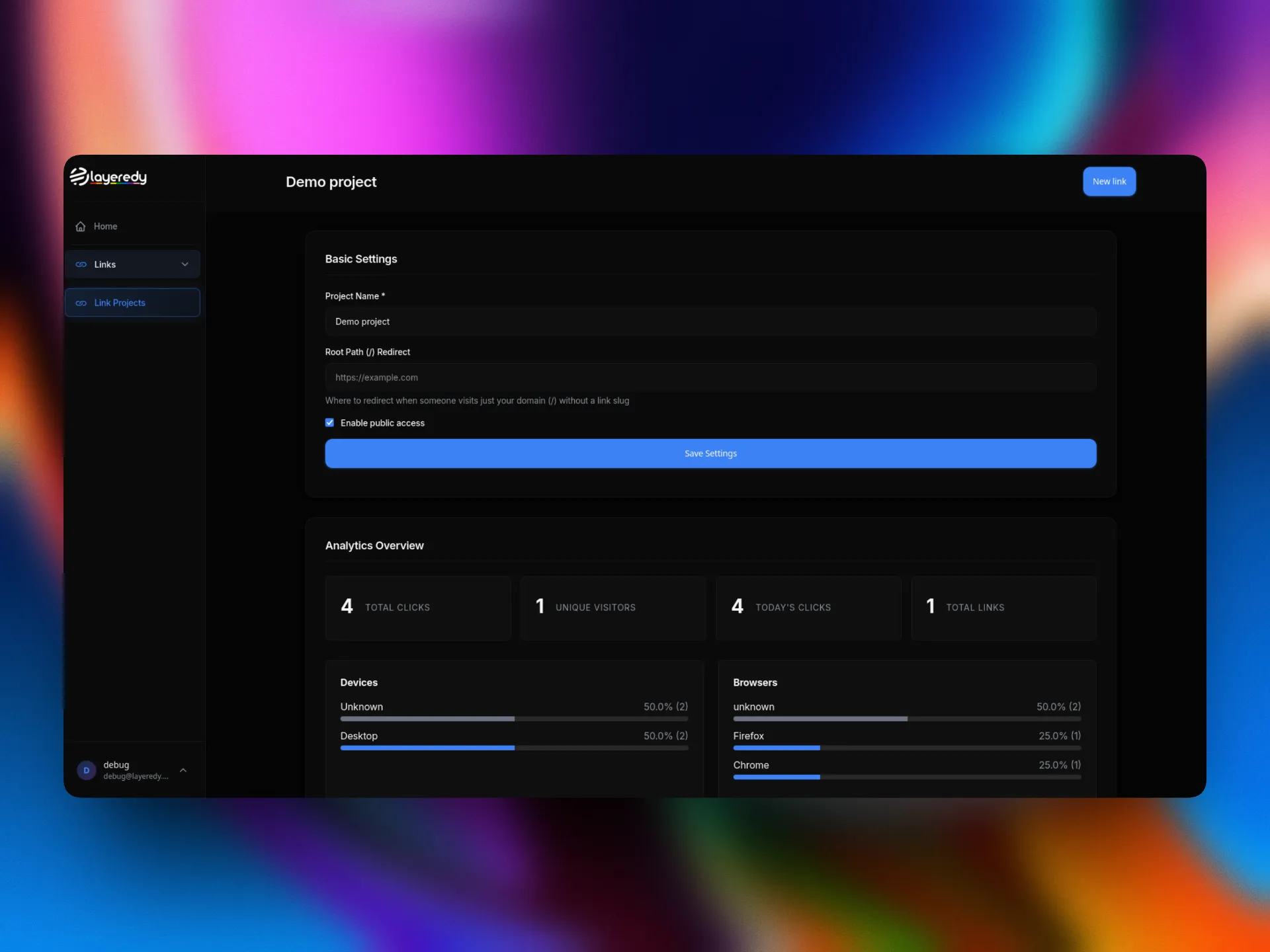 Link management dashboard